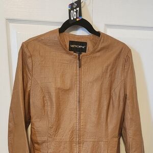 Ladies Metrostyle Cognac Colored 100% Leather Maxi Coat.